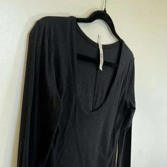 Free People Intimates Scoop Neck Long Sleeve Black Body Suit L - Picture 6 of 9